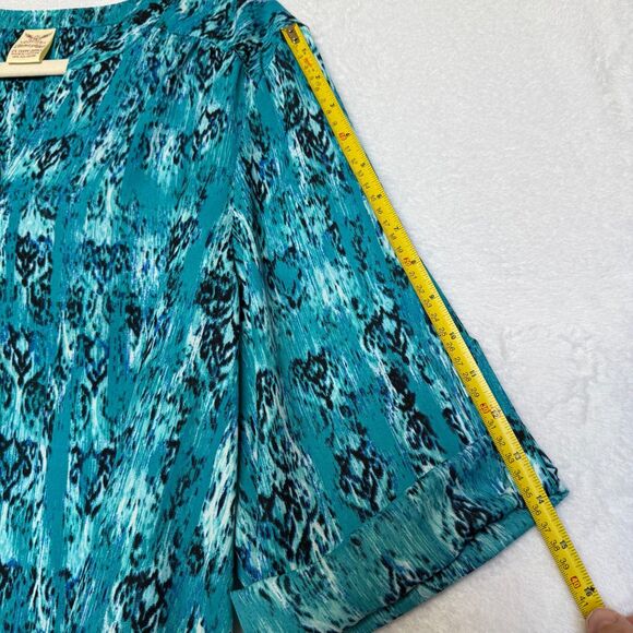 Faded Glory Blue Green Lightweight 3/4 Tab Sleeve Pullover Womens Plus 2X Blouse - Picture 16 of 16